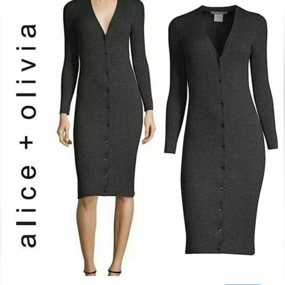 NWOT Alice + Olivia Alcina Button Down Polo Dress / Cardigan in dark gray S
